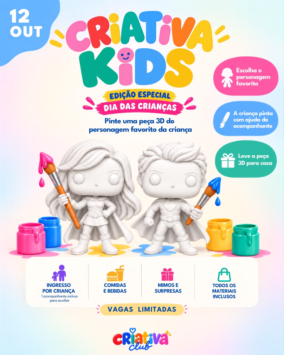 Arte do Criativa Kids, edição especial do Dia das Crianças em 12 de outubro